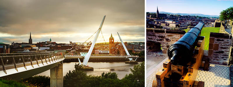 Peace Bridge og bumuren, Derry, Irland